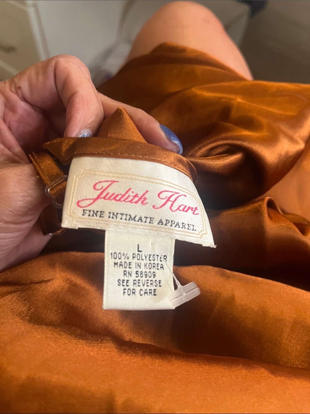 VTG Judith Hart Women’s L Copper Satin Slip Dress Nightgown Bridal Lingerie Y2K - Picture 5 of 5